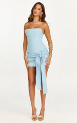 Gigi Top - Strapless Square Neck Corset Top in Light Blue